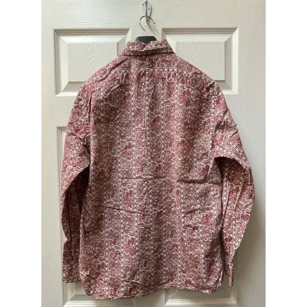 Vintage Banana Republic Men's Medium Red Paisley Striped Cotton Button Up Preppy